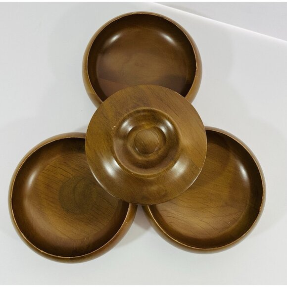 Hellerware Wooden Stacking Bowl Set of 3 Natural Wood Round Lid Vintage Serving - Picture 6 of 10